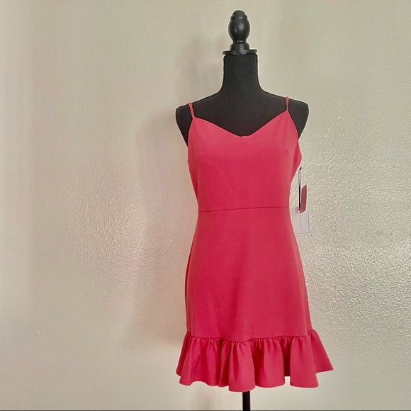 1.State Womens 8 Coral Poppy Ruffle Hem Slip Mini Dress Pink Sleeveless Petite - Picture 1 of 10